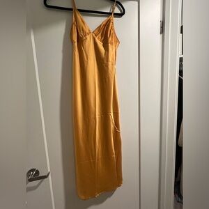 Abercrombie mustard midi satin dress